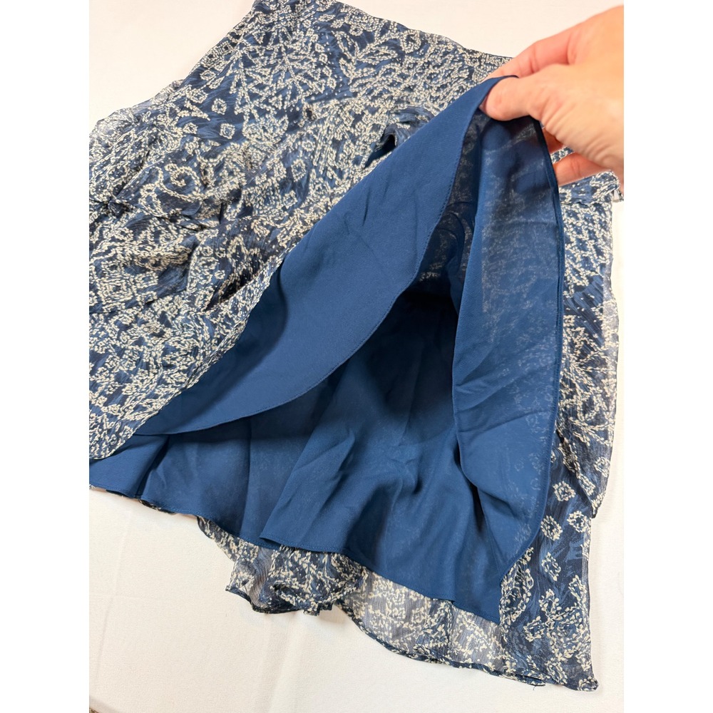 Lauren Ralph Lauren Silk Ruffle Tier Paisley Mini/Midi Skirt Navy Blue Cream L - Picture 4 of 9